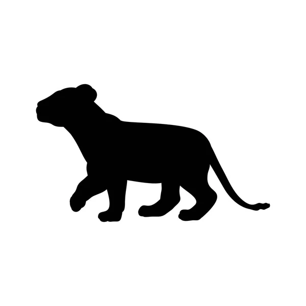 León cachorro depredador negro silueta animal — Vector de stock