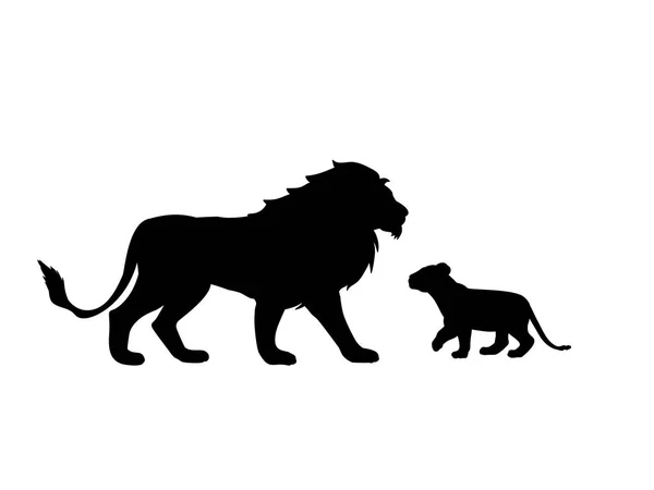 Lion and lion cub predator black silhouette animal — Stock Vector