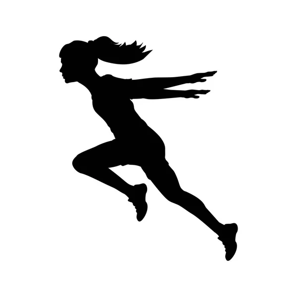 Silueta corriendo chica manos atrás — Vector de stock