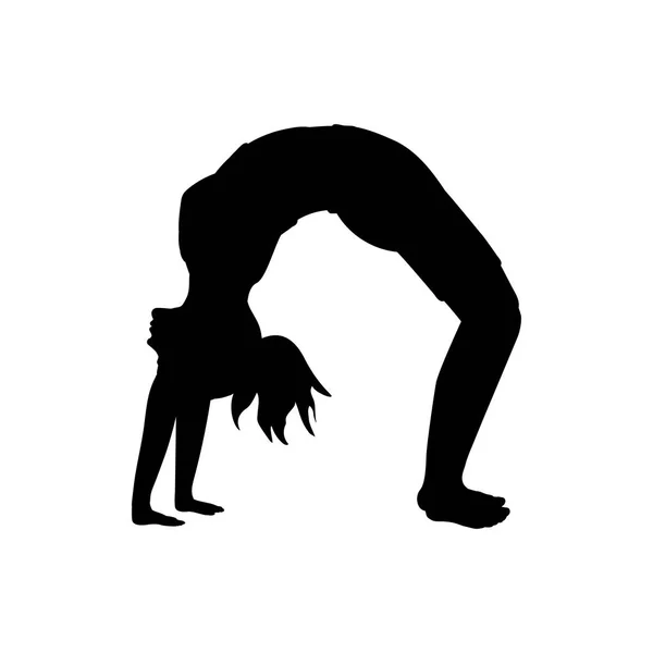 Силуэт девушка йога упражнения поза мост — стоковый вектор