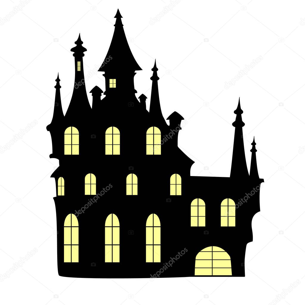 Halloween symbol holiday castle silhouette. Vector illustration.