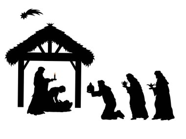 Tatil siluetleri Noel. Bilgeler Mesih'e boyun eğdi.