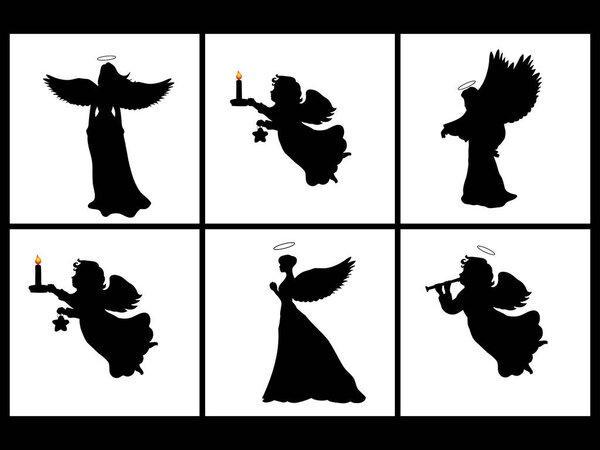 Holiday set silhouettes christmas angels .