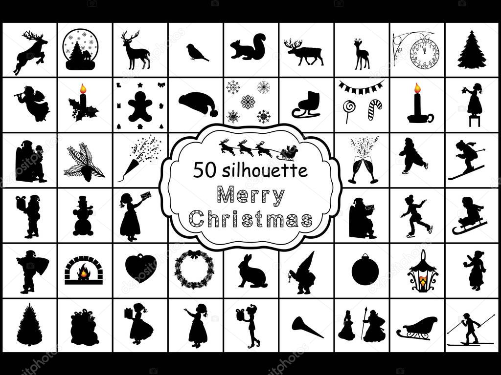 Set Silhouettes symbol Merry Christmas and New Year