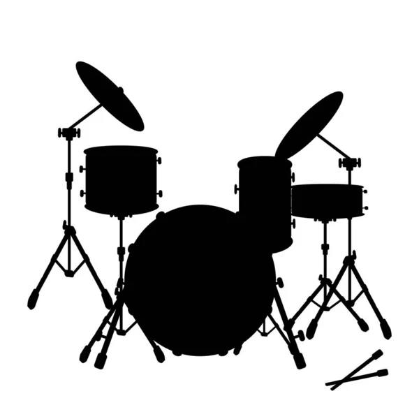 Ícone de silhueta tambor preto conjunto instrumento musical — Vetor de Stock