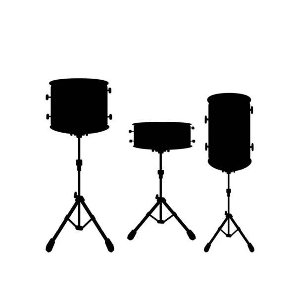 Conjunto de tambores preto ícone silhueta — Vetor de Stock