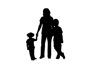 Aile siluetleri. Anne, oğul ve kız.