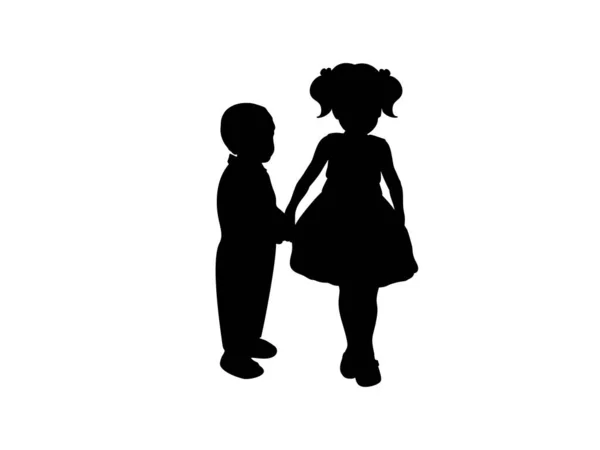 Silhouettes of girls sister and boy brother — Stock Vector