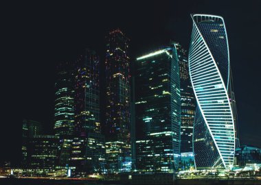 Moskova şehri gece görünümünden gözlem platformu, Moskova, Rusya, Bina