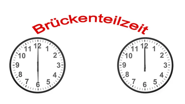 3D-Darstellung des Arbeitszeitkonzepts mit dem Wort "Brückenteilzeit" isoliert auf weißem Hintergrund — Stockfoto