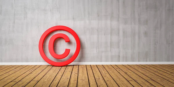 Wodden Katta Kırmızı Telif Hakkı Sembolü Kopya Alanı ile Gri Grunge Duvar yalın - 3d-İllüstrasyon