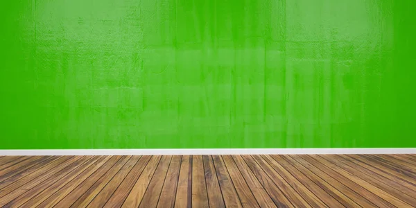 Camera con parete verde cemento e pavimento in legno 3D Illustrazione — Foto Stock