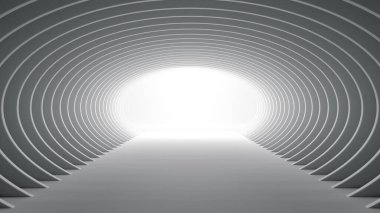 3B Görüntü 'nün sonunda ışık olan gelecekteki eliptik beyaz tünel