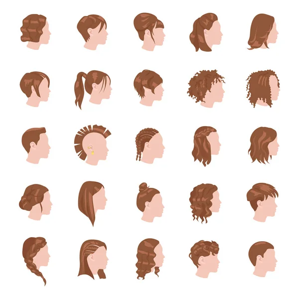 Female Hairstyles Color Vector Icons — Stock Vector