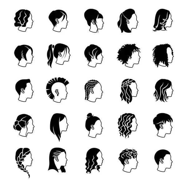 Female Hairstyles Glyph Vector Icons — Stock Vector