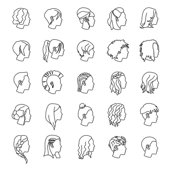 25 Female hairstyles outlines vector icons