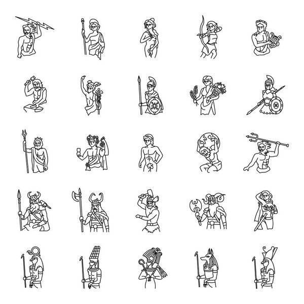 25 Ancient Gods outlines vector icons