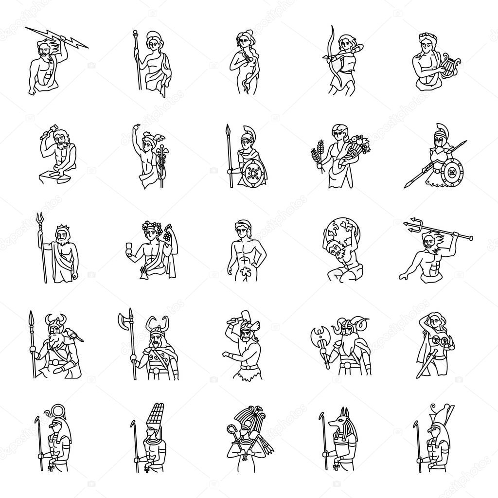 25 Ancient Gods outlines vector icons