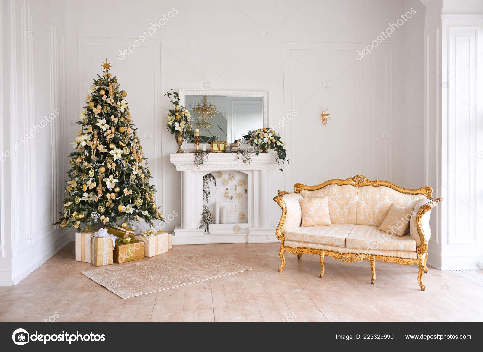 Bright White Christmas Living Room - Decor Gold Designs