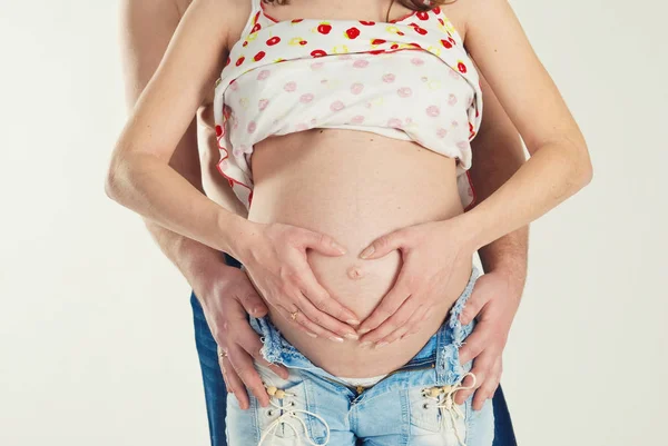 베이비 샤워 장식, 장식 배경, 근접 촬영 임신 배 — 스톡 사진