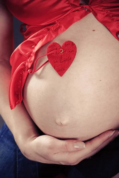 베이비 샤워 장식, 장식 배경, 근접 촬영 임신 배 — 스톡 사진