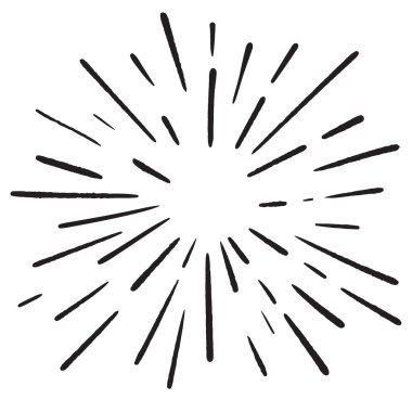 Vintage elle çizilmiş tasarım öğesi Fireworks ışınları siyah