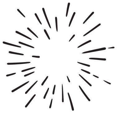 Vintage elle çizilmiş tasarım öğesi Fireworks ışınları siyah