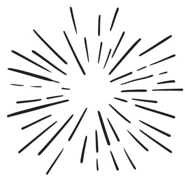 Vintage elle çizilmiş tasarım öğesi Fireworks ışınları siyah