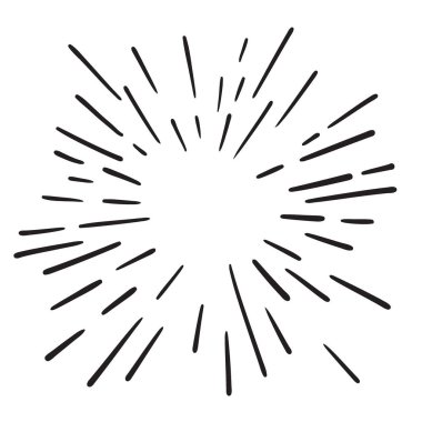 Vintage elle çizilmiş tasarım öğesi Fireworks ışınları siyah