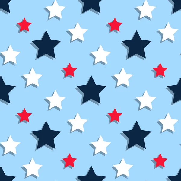 Red, white, blue stars on a blue background. Seamless pattern