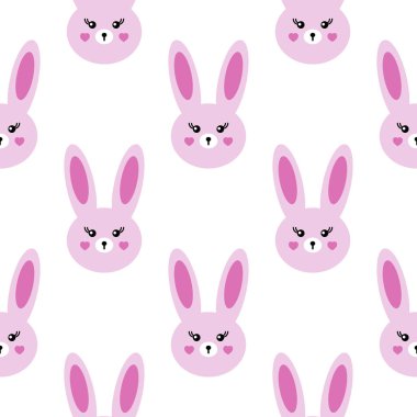 Sorunsuz kawaii desen. Beyaz bir arka plan üzerinde güzel yabani tavşan.