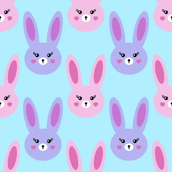 Seamless kawaii pattern. Lovely hares on a blue background. — Stock Vector