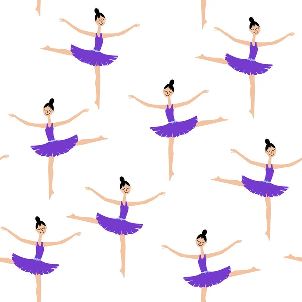 Girl dancer on a white background. Ballerina. Seamless pattern. Vector. — Stock Vector