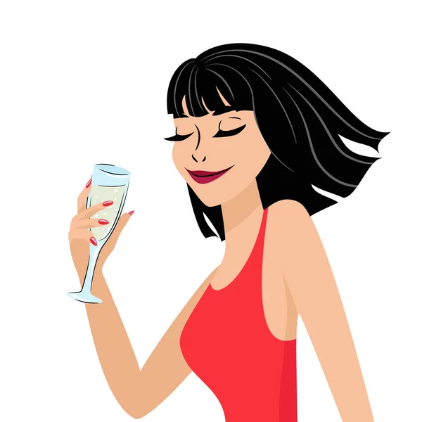 Beautiful young girl with a glass in his hand. Drawn in anime style. — Stock Vector