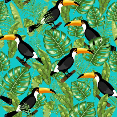 Tropikal yaprak görüntü ile Seamless modeli. Çiçek süsleme.