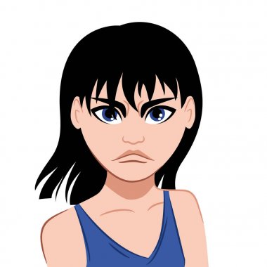  Anime tarzında kızın yüzü. Duygu öfkesi. Vektör.