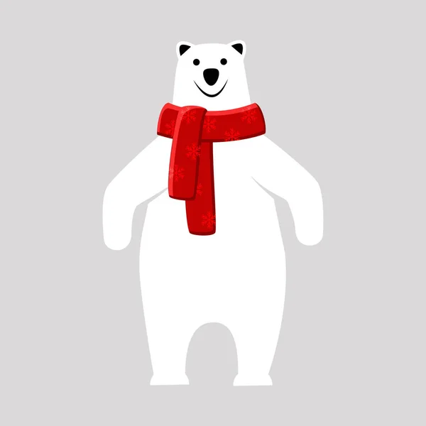 Polar bear in a red scarf. Flat style. New Year. Christmas. Vector. — Stock Vector