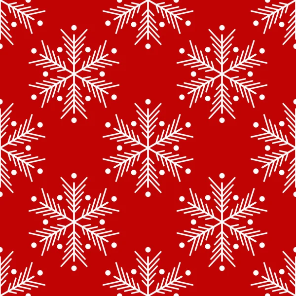 Nahtloses Muster. Weiße Schneeflocken auf rotem Hintergrund. Neues Jahr. — Stockvektor