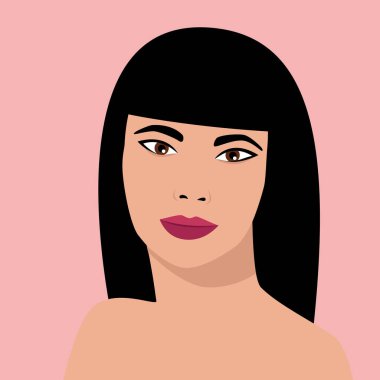 Asyalı genç ve güzel bir kızın portresi. Düz stil. Minimalizm. Vektör.