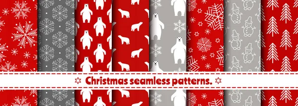 Eine Reihe nahtloser Weihnachtsmuster. Die schönsten Muster für Stoff, Geschenkpapier, Tapeten. — Stockvektor