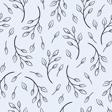 Bitki elementleriyle kusursuz bir arka plan. Vektör illüstrasyonlarını karalar ve çizer.