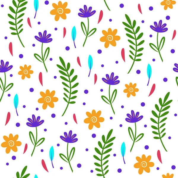 シームレスなパターン。白を基調とした花や葉の装飾. — ストックベクタ