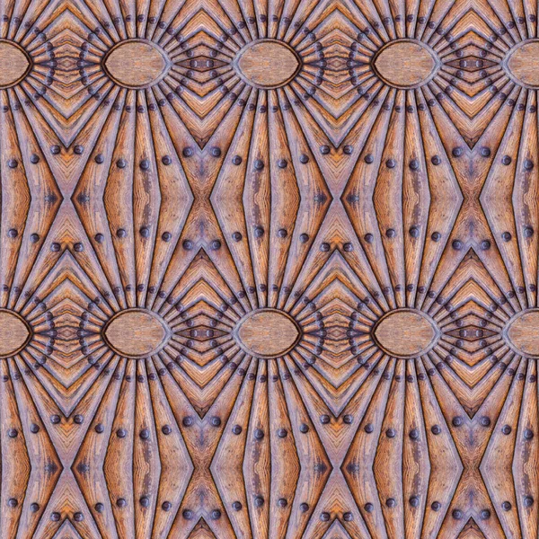 Ornate Wooden Seamless Pattern Metal Elements Relief Wooden Geometrical Ornament — Stock Photo, Image