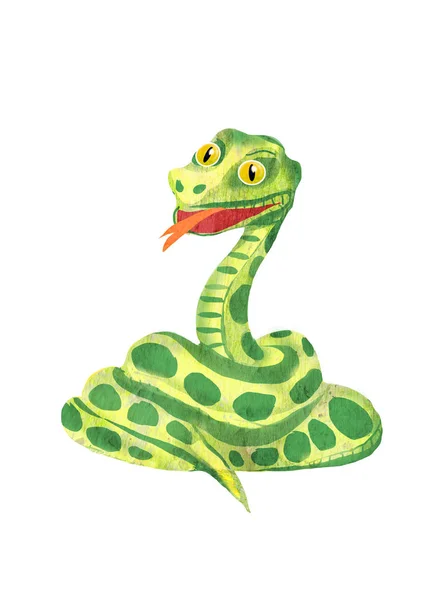 Serpente Verde Réptil Desenho Mão Ilustração Dos Desenhos Animados Isolado — Fotografia de Stock