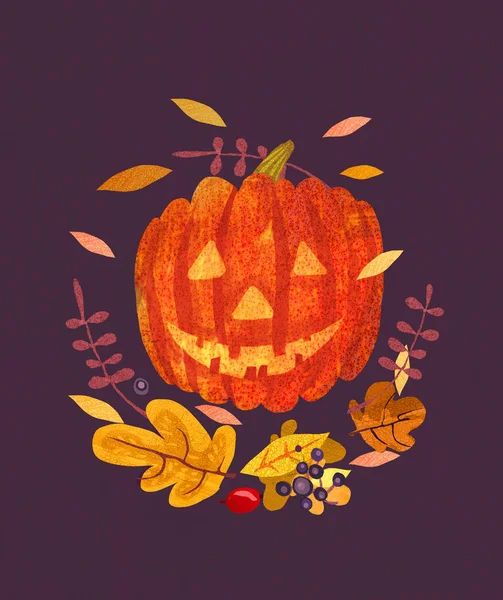 Soyut Halloween Jack Lantern Yaprakları Cadılar Bayramı Balkabağı Sonbahar Illüstrasyon — Stok fotoğraf