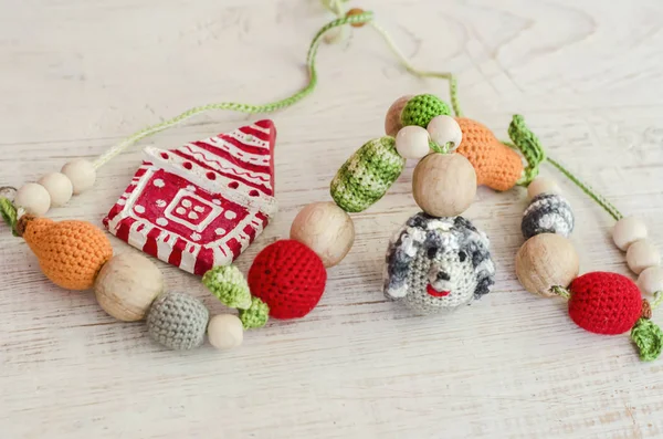Knitted Toy Hedgehog Ceramic Christmas House Toys Baby Sitting Sling — Stock Photo, Image