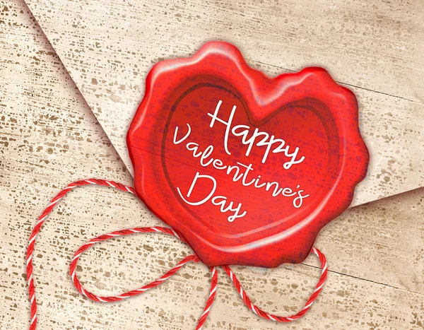 Carta San Valentín Con Sello Cera Forma Corazón Postal Del —  Fotos de Stock