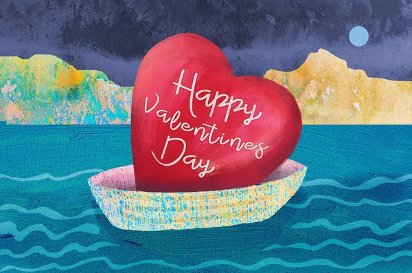 Boot Mit Dem Valentinstag Herz Liebe Illustration Zum Fröhlichen Valentinstag — Stockfoto