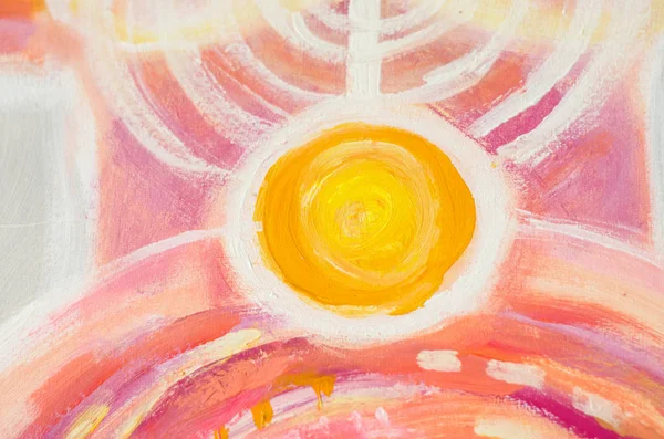Pintura abstracta del sol, hermosa luz colorida sobre lienzo . —  Fotos de Stock