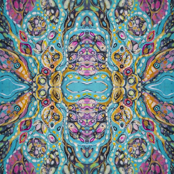 추상적 천연색 아크릴 페인트 Kaleidoscopy 추상적 실없는 페인트를 세게칠 캔버스 — 스톡 사진